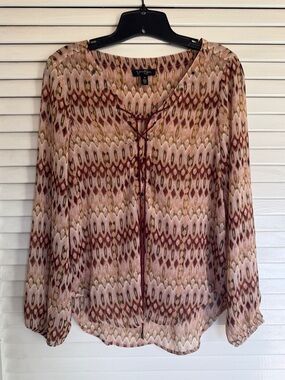 Jessica Simpson Pink Multi Lace-Up Peasant Blouse